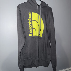 The North Face Hoodie Mens Large Half Dome Pullover Spellout Gray Yellow Classic